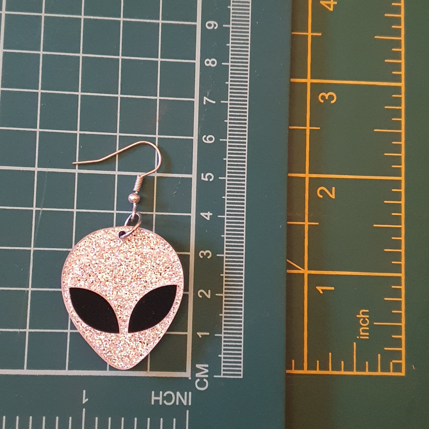 Silver Glitter Alien Earrings