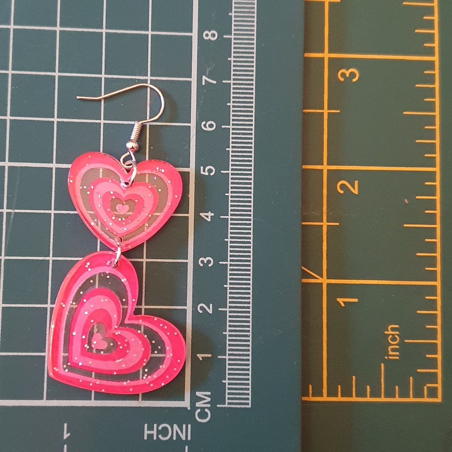 Glitter double heart earrings