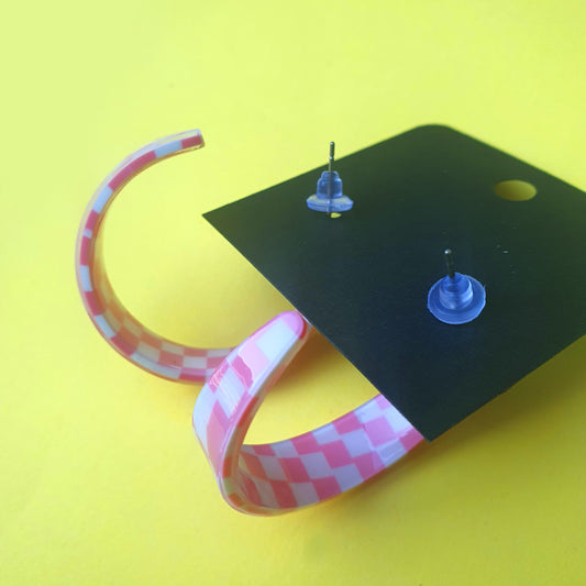 Checkboard hoops- Pink