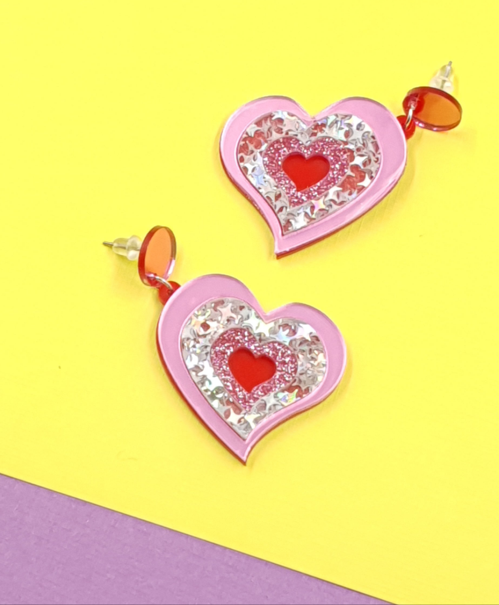 Sequin shimmer heart earrings