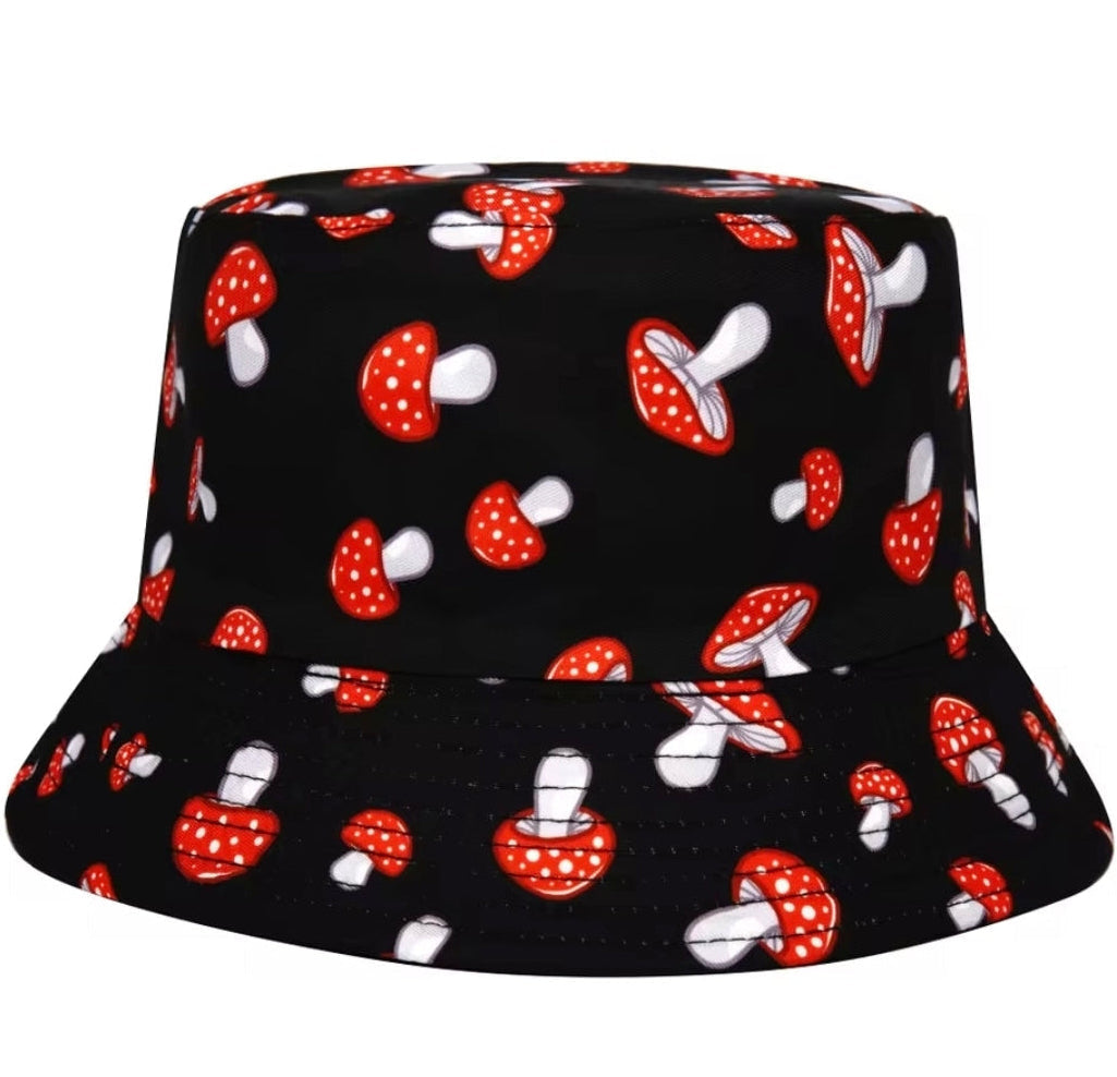 Red Mushrooms Festival Bucket Hat Canvas