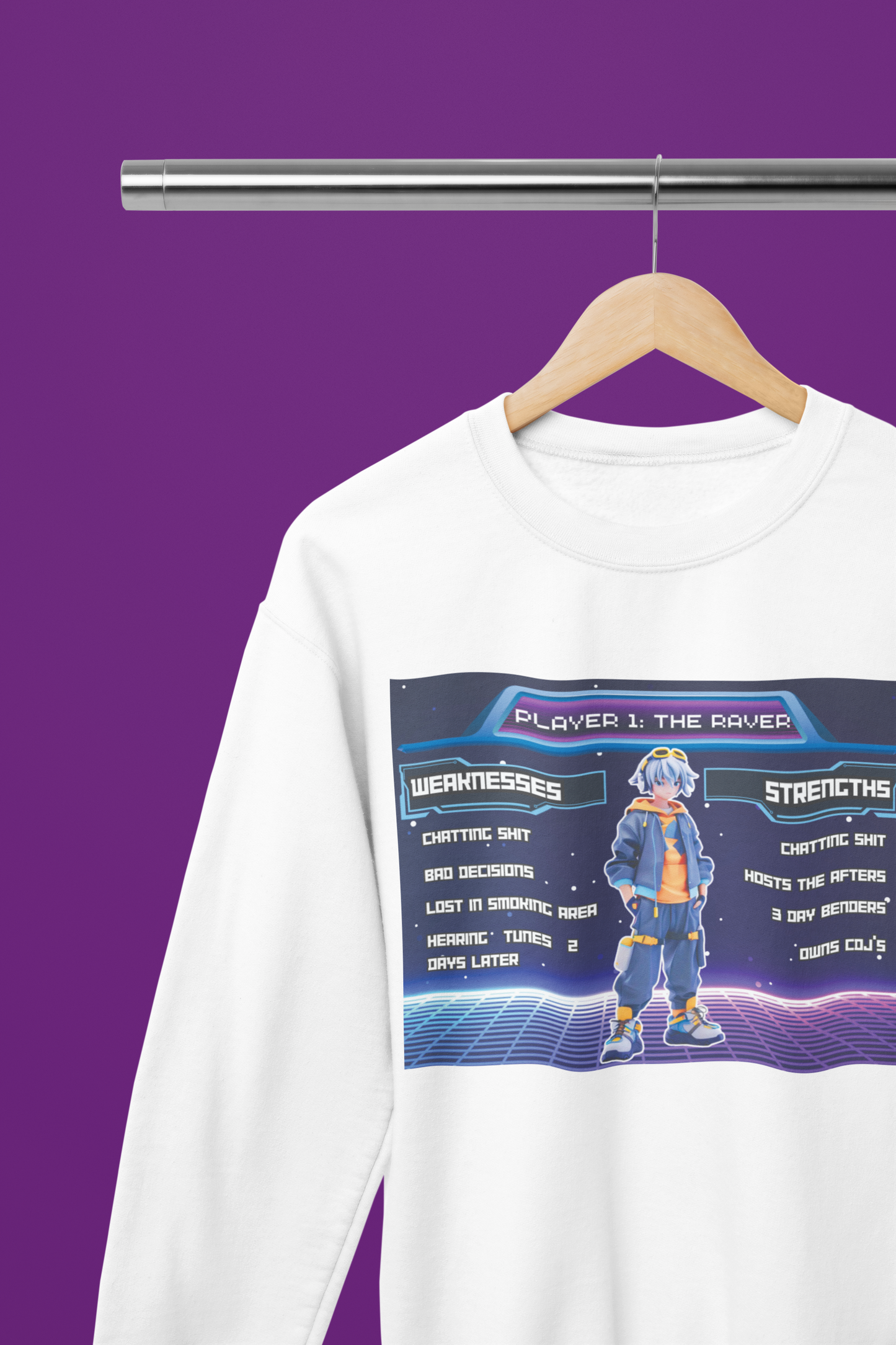 PLAYER 1 : The Raver – The Drum & Bass Bible Collab - White Sweatshirt