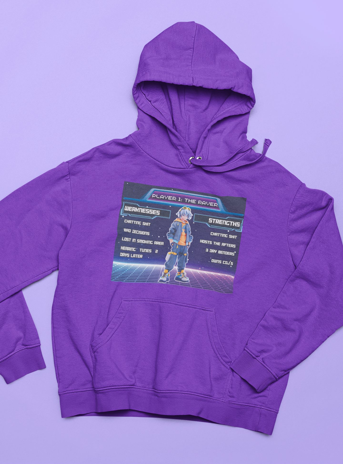 PLAYER 1 : The Raver – The Drum & Bass Bible Collab - Purple Hoodie