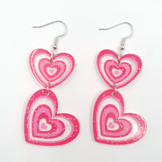 Glitter double heart earrings