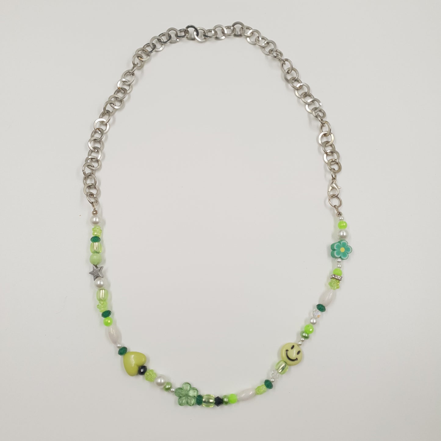 Half Beads, Half Chain Necklace - Green