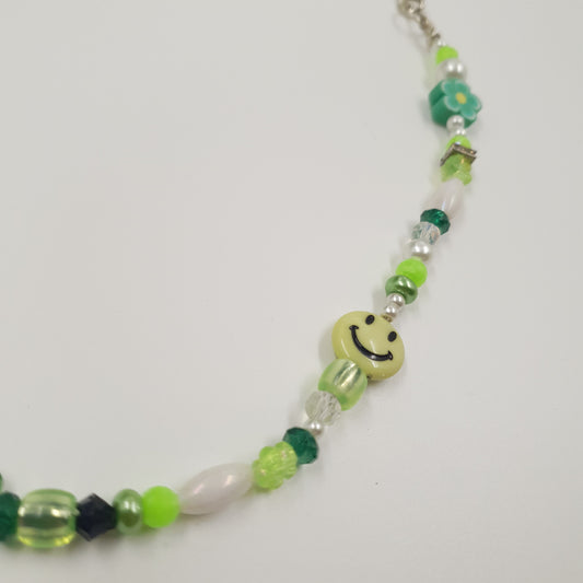 Half Beads, Half Chain Necklace - Green