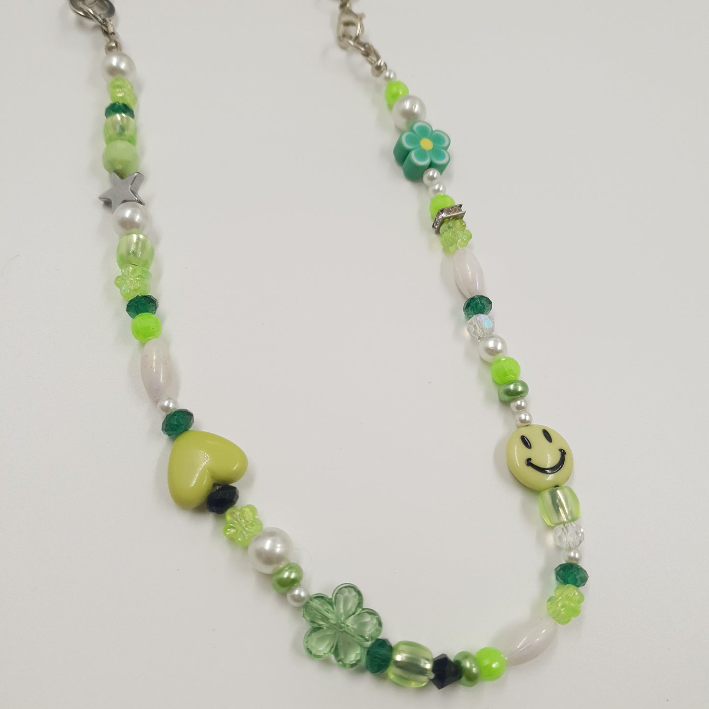 Half Beads, Half Chain Necklace - Green