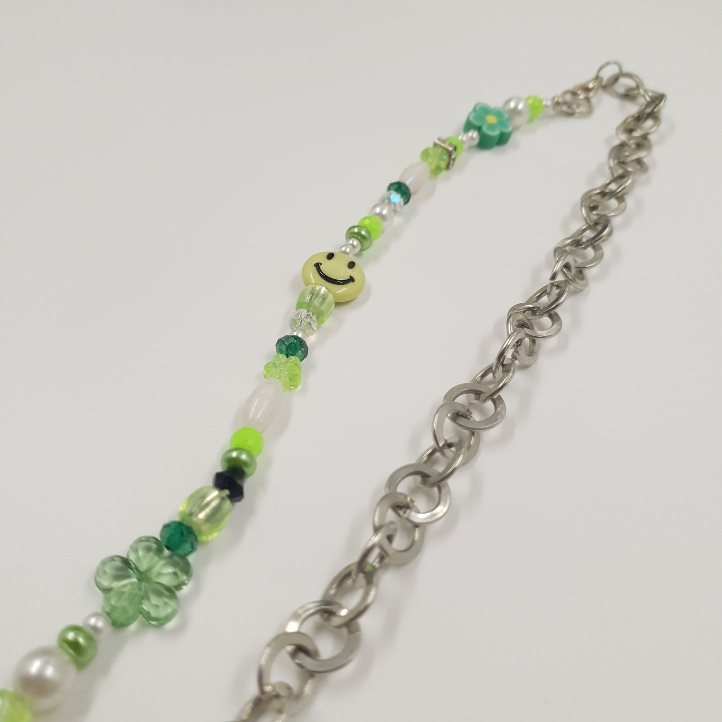 Half Beads, Half Chain Necklace - Green