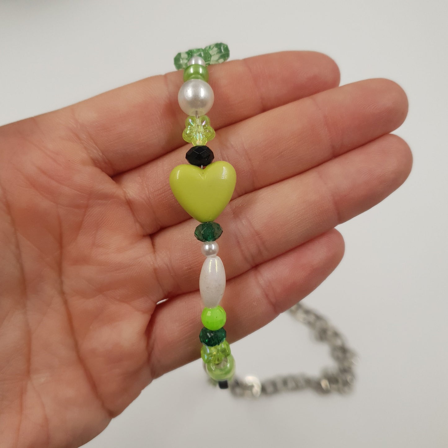 Half Beads, Half Chain Necklace - Green