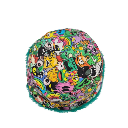 Reversible trippy cartoon bucket hat - short teal fur