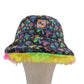 Reversible rainbow shrooms bucket hat - long rainbow fur