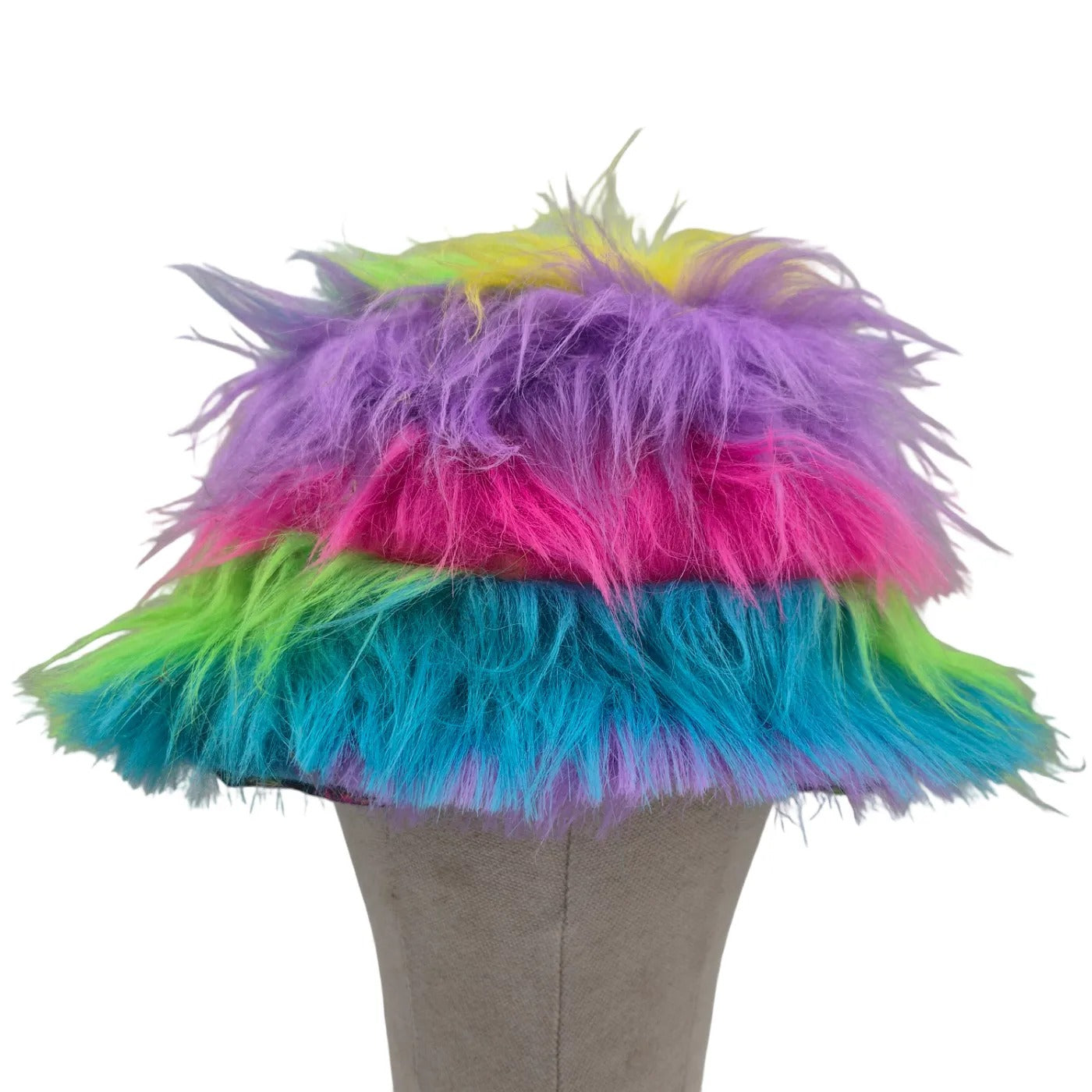 Reversible rainbow shrooms bucket hat - long rainbow fur