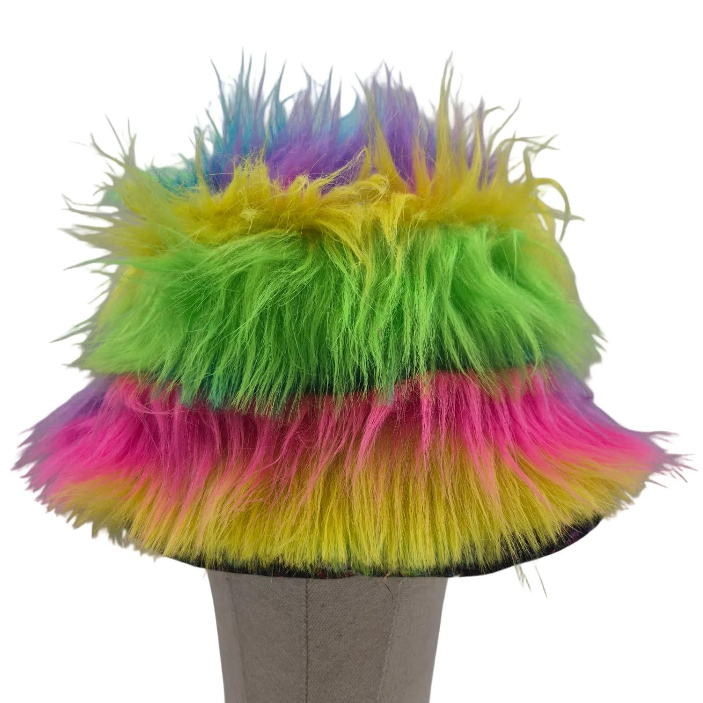 Reversible rainbow shrooms bucket hat - long rainbow fur