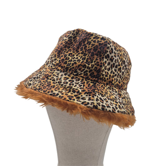 Reversible leopard print bucket hat - brown fur