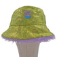 Reversible sequin green bucket hat - purple fur inside