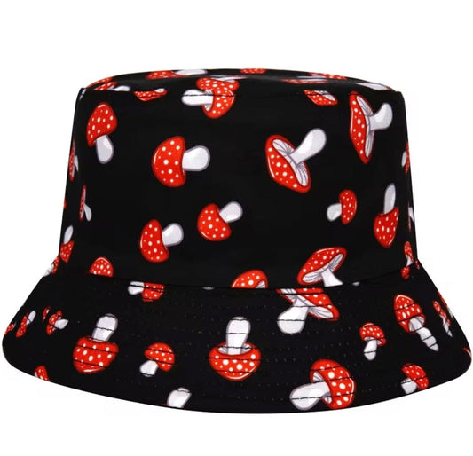 Red Mushrooms Festival Bucket Hat Canvas