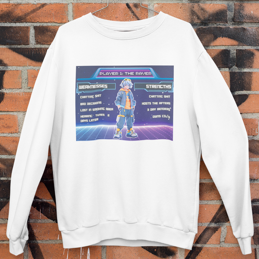 PLAYER 1 : The Raver – The Drum & Bass Bible Collab - White Sweatshirt