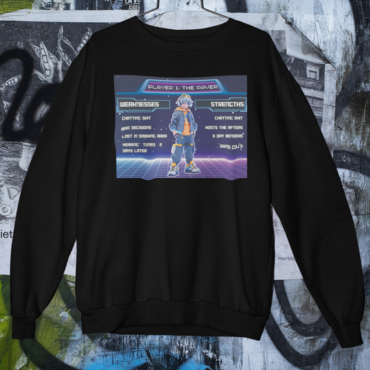PLAYER 1 : The Raver – The Drum & Bass Bible Collab - Black Sweatshirt