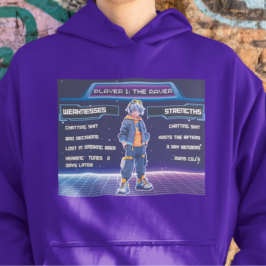 PLAYER 1 : The Raver – The Drum & Bass Bible Collab - Purple Hoodie