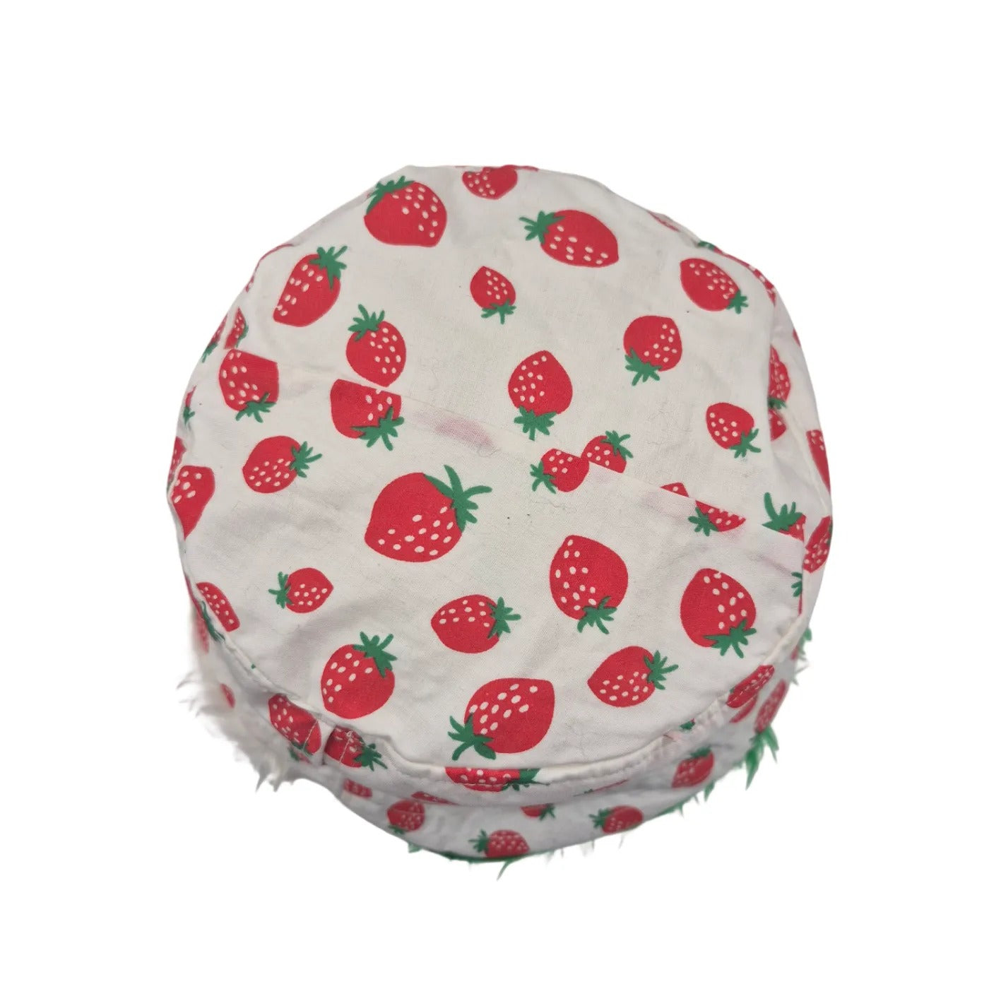 Reversible strawberry bucket hat - red green white fur