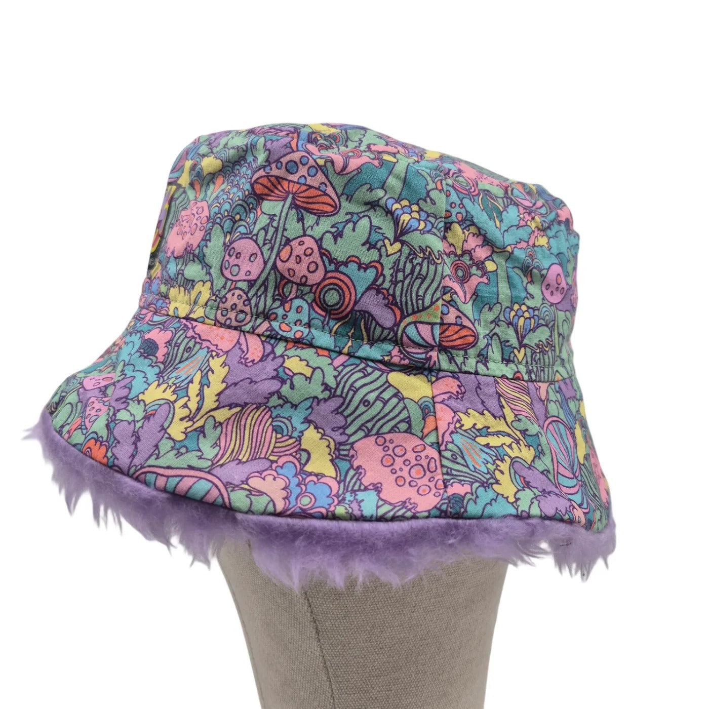 Reversible pastel shroom bucket hat - lilac fur