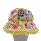 Reversible hippie bucket hat - peace and love with yellow fur