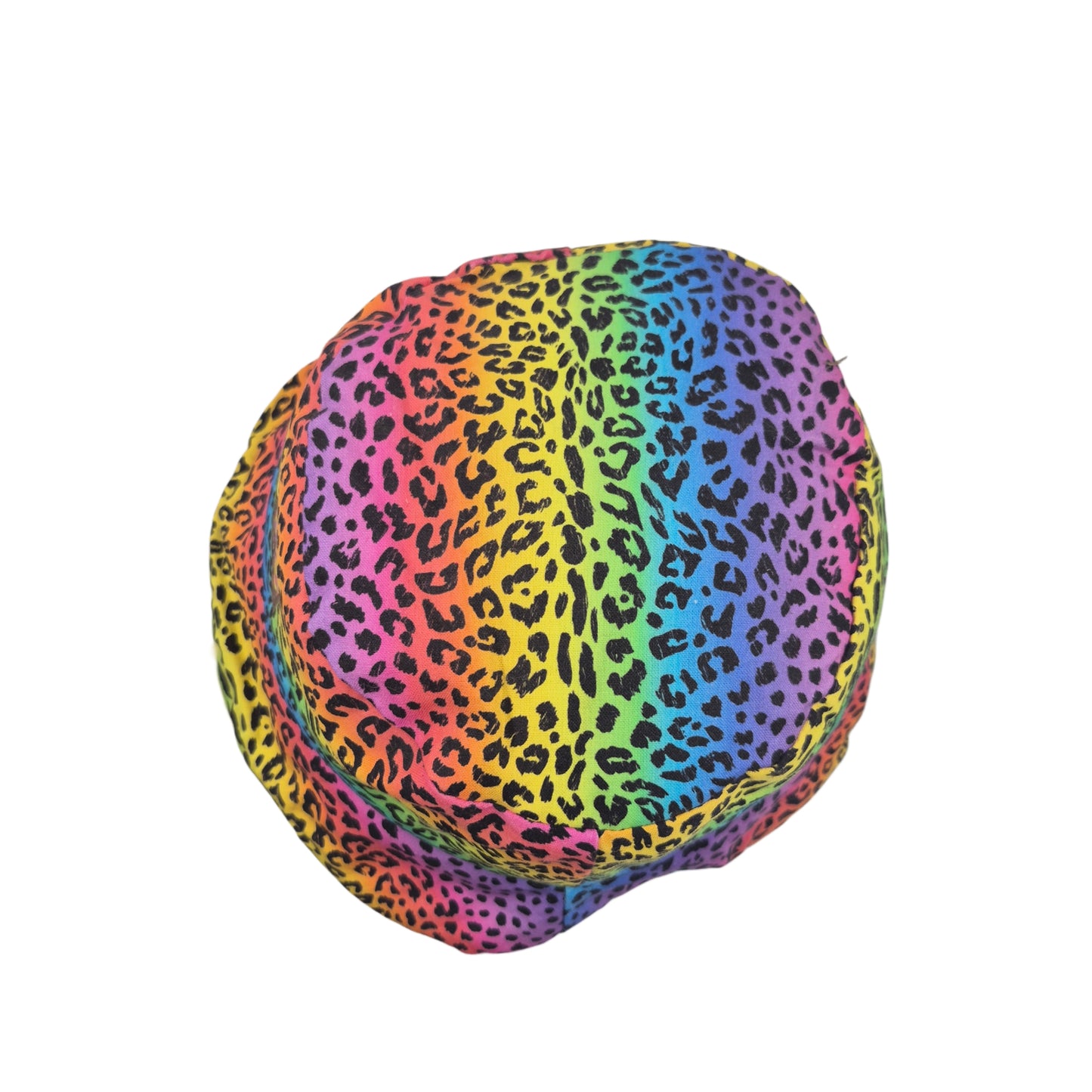Reversible rainbow leopard print bucket hat - rainbow long fur