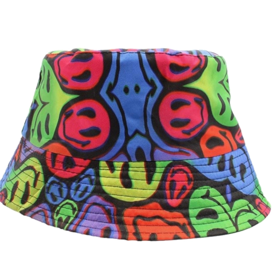Happy Drip Face Bucket Hat Canvas