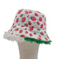 Reversible strawberry bucket hat - red green white fur